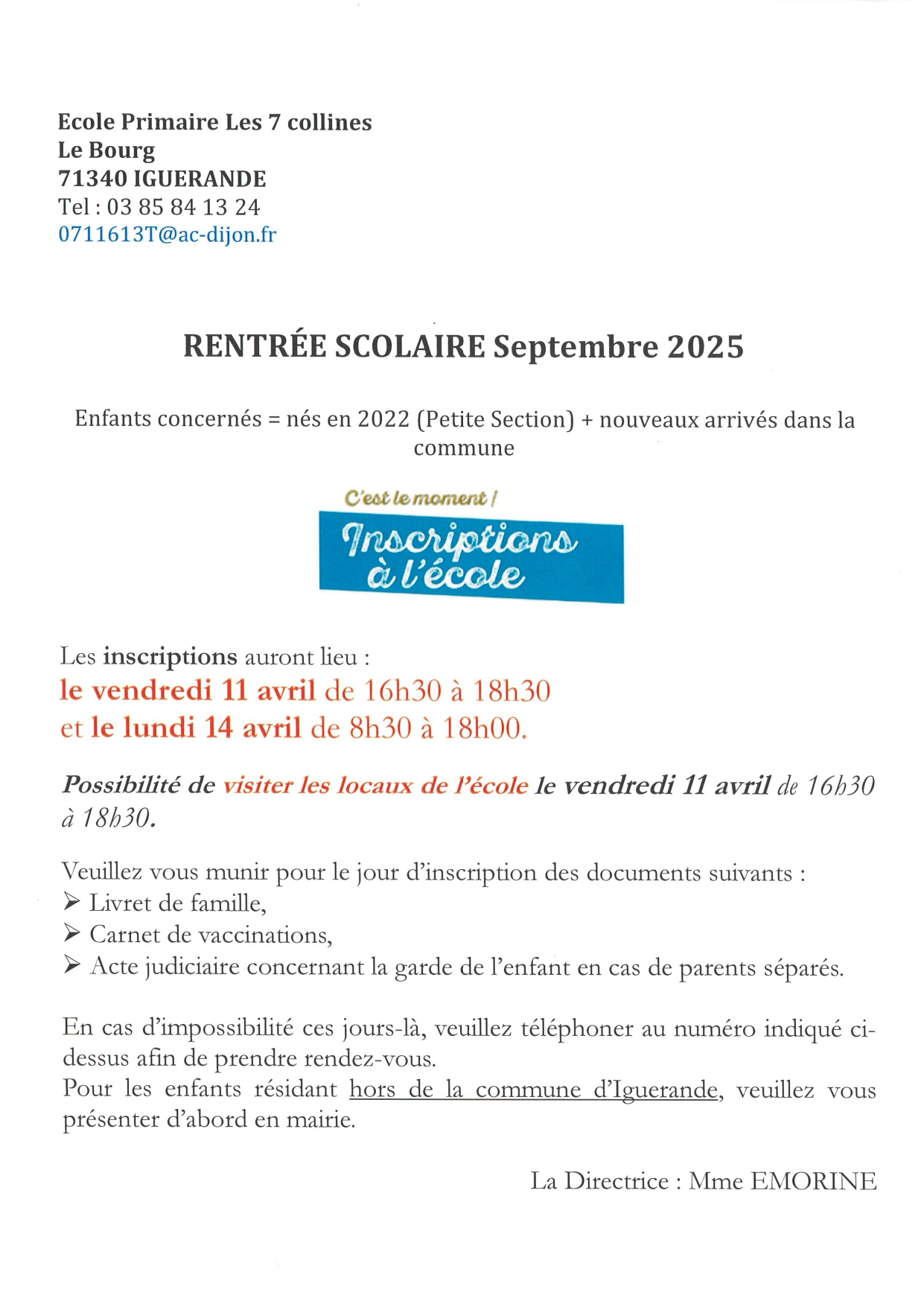Rentrée scolaire sept 2025
